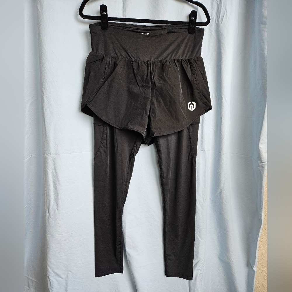 Neleus 2-in-1 Leggings with Running Shorts In Black - Size XL